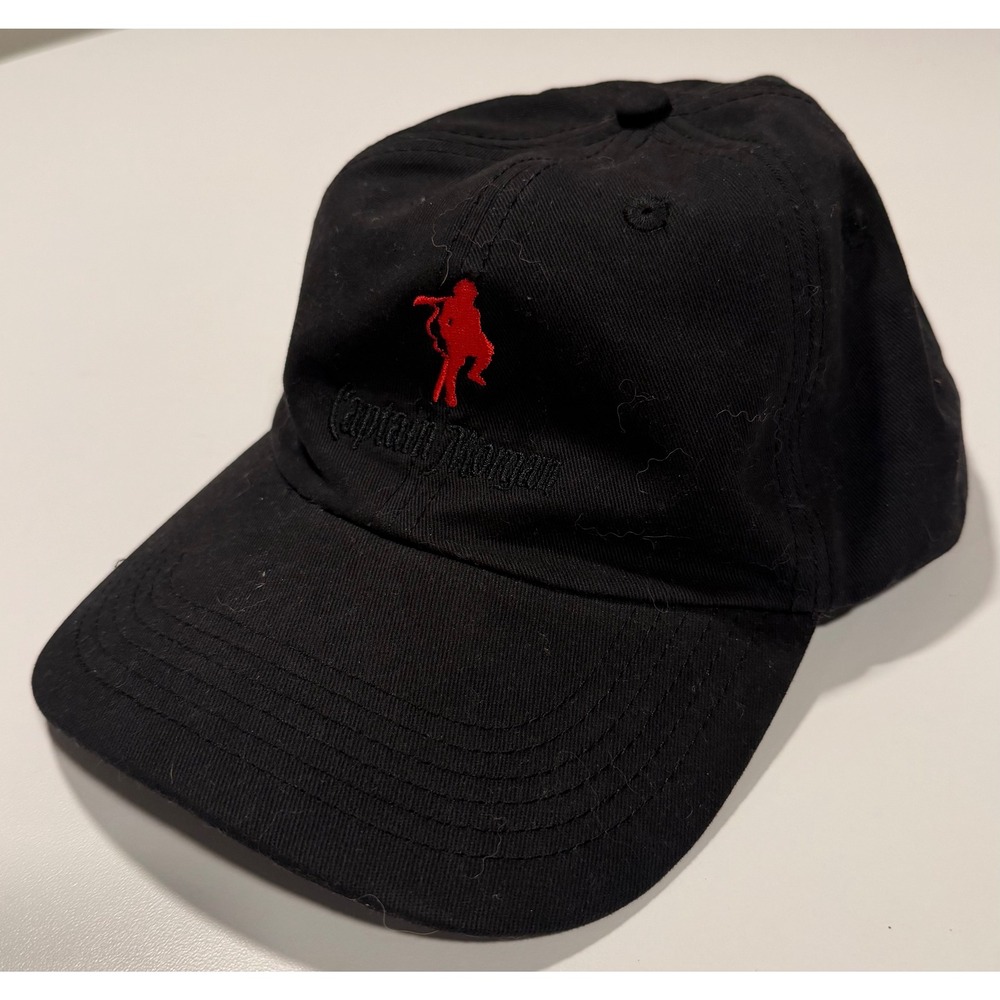 Captain Morgan Spiced Rum Black Cotton Baseball Cap Hat Red Logo Embroidered